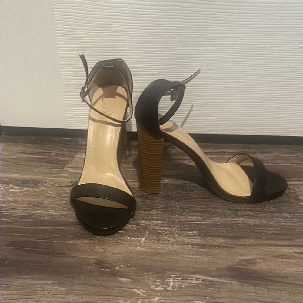 Lulu's Black and Tan Ankle Strap Heels